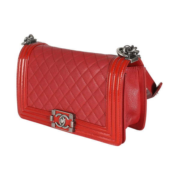 Chanel Red Quilted Goatskin Medium Boy Bag - Picture 3 of 7